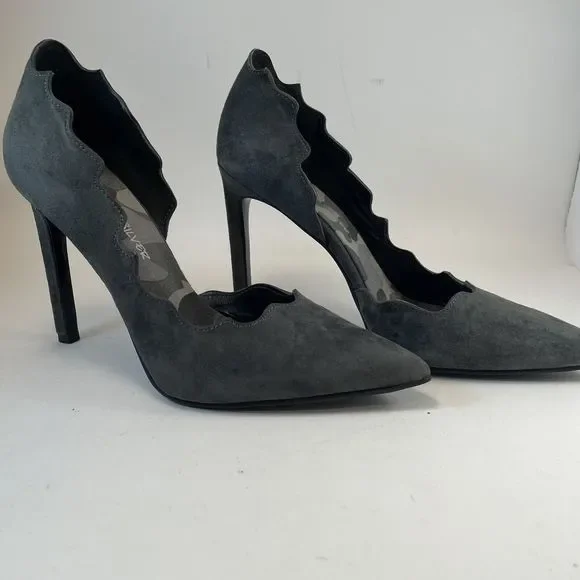 Nine West by Cameron Silver Johnny Pumps Women's Size 6 Grey Suede 3.9 Inch Heel - Picture 11 of 14